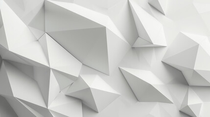 A white low poly background with geometric shapes with edges creating a textured surface.. For digital art, presentations or abstract visual compositions