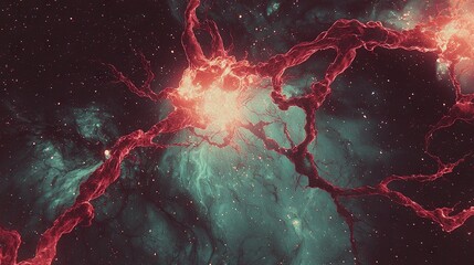   A detailed photo of a reddened field dotted with celestial bodies and a prominent constellation at its heart