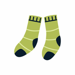 Green striped socks on white background. Autumn illustration.