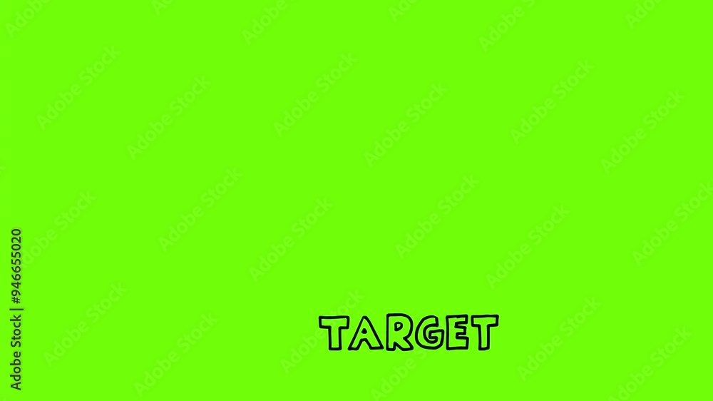 Poster 2d animation motion graphics showing a cartoon style target being hit by missile and exploding on wh