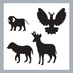 Set of silhouette logotype icons animal Lion, Elephant, Tiger, Giraffe, Kangaroo, Panda, Gorilla, dolphin, cat, deer, Polar Bear, Zebra, fox in white background