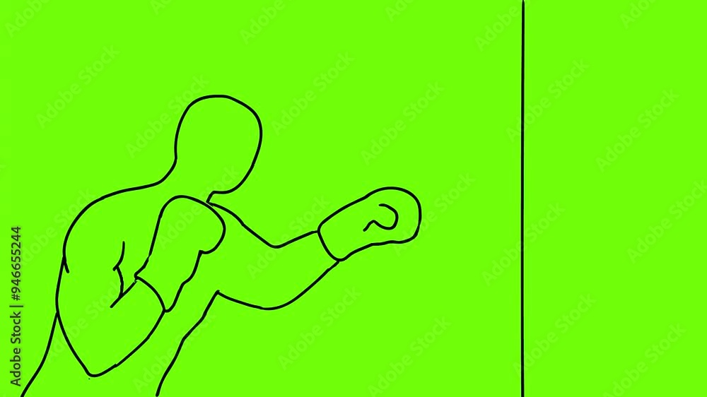 Poster 2d animation motion graphics showing a line drawing of a boxer boxing jabbing viewed from side on wh