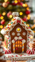 Christmas gift box with a red ribbon under the tree