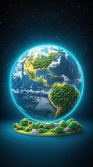 Fototapeta premium Vibrant illustration of Earth with lush greenery, representing environmental beauty and sustainability in a captivating design.