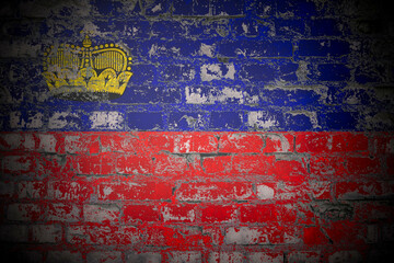 Flag of Liechtenstein on brick wall