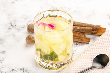 Sweet pineapple jelly with mint