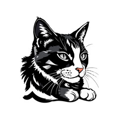 Black cat vector illustration. Cute Cat logo design idea. Adorable pet logo