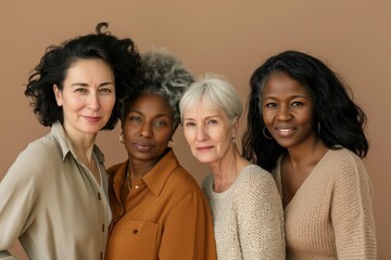 Fototapeta premium Group of diverse elderly women smiling together, embodying community, friendship, and elegance.