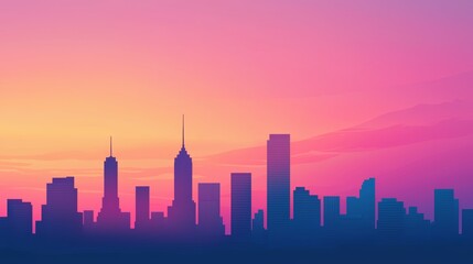 Obraz premium Glowing outline of a city skyline at dusk, capturing the transition from day to night, city glowtime, urban and dynamic