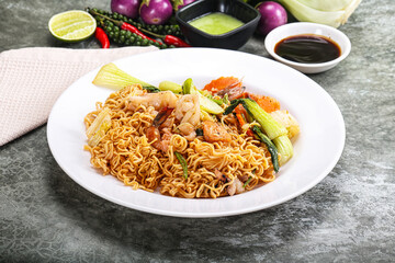Asian cuisine - Fried noodles with seafood