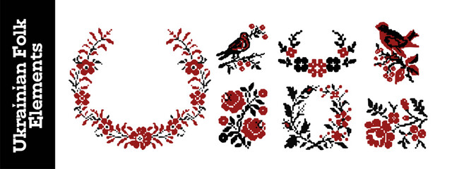 Vector Folk Slavic Pattern Set With Ukrainian Motifs Pattern Pixel vector illustration