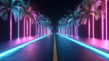 Neon-lit city street, vibrant glowsticks lighting the night, futuristic urban energy, 3D illustration