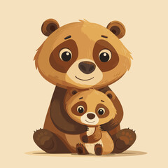 Fototapeta premium Cute panda mother with her baby. Vector cartoon illustration.