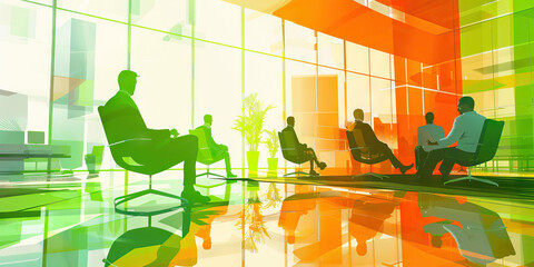 A Visualization of Team Collaboration in Green and Orange Lines