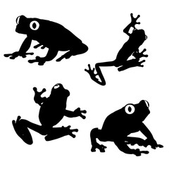 QUARTET OF FROGS, SILHOUETTES IN BLACK COLOR