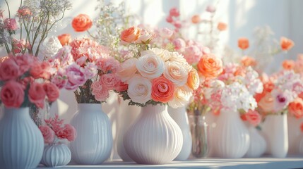 chic flower bouquets in contemporary vases, a refined floral design concept for high-end occasions banner for upscale events