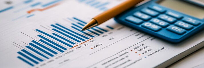 Obraz premium A close-up shot of a financial growth chart with a calculator and pen, symbolizing financial planning, investment analysis, data analysis, economic growth, and business success.