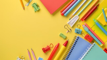 Pale yellow background with colorful stationery, ideal for bright and cheerful educational content