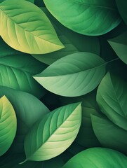 Obraz premium A close-up shot of green leaves, showcasing their intricate details and vibrant color. The leaves are arranged in a layered pattern, creating a natural and organic texture. This image symbolizes the b