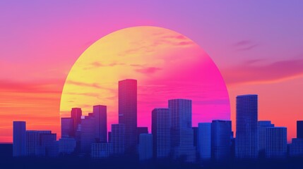 Fototapeta premium Glowing outline of a city skyline at dusk, capturing the transition from day to night, city glowtime, urban and dynamic