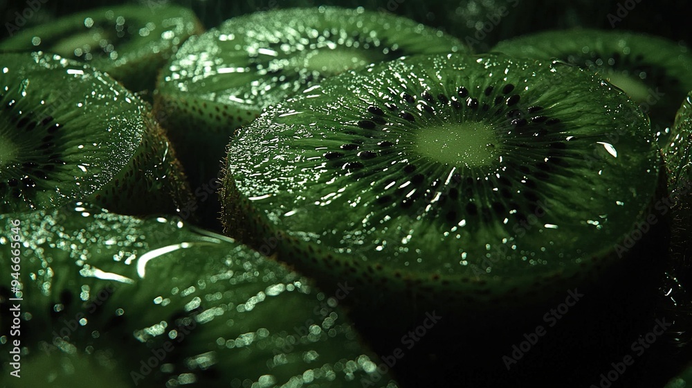 Canvas Prints kiwi fruit with water droplets on slices