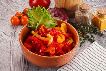 Diced raw bell red and yellow pepper