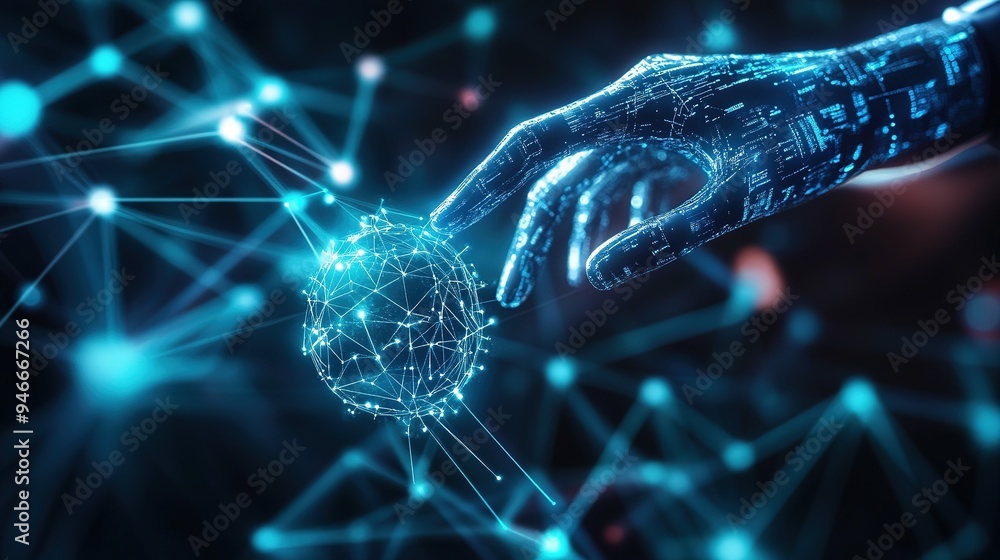 Poster machine learning, chatbot, businessman touch of ai data exchange on business network connection, dee