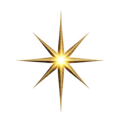 a shining beautiful gold dust Christmas star very luminous on white or transparent background