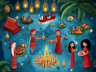 Naklejka premium Celebrating diverse holiday traditions from around the world, showcasing cultural uniqueness