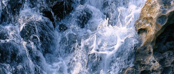Naklejka premium Close-Up of a Foamy Waterfall Cascading Over Rocks