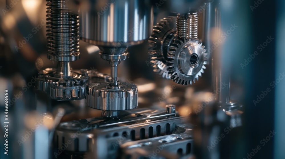 Aufkleber close-up of interlocking metal gears in a machine
