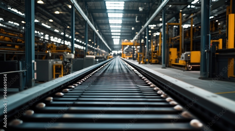 Poster A Close-Up View of a Conveyor Belt in a Factory Setting