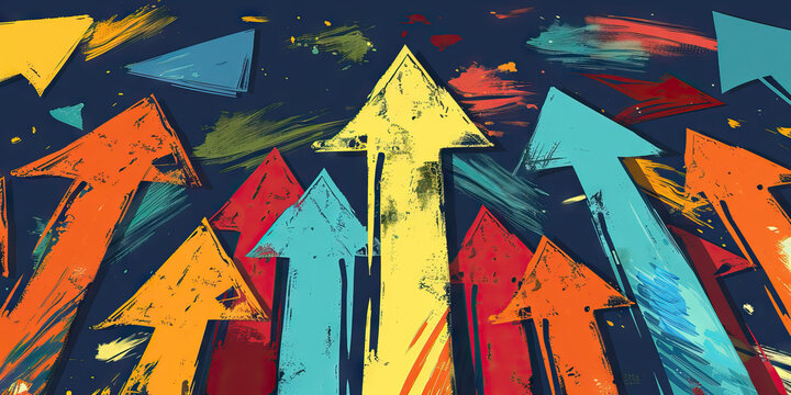 Hand-Drawn Arrows Point Up: Motivational Sales Targets Reached