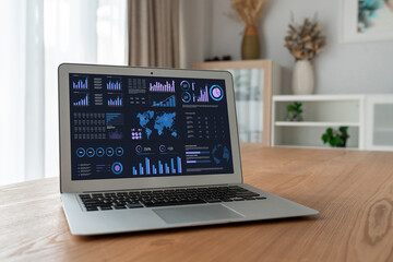 Fototapeta premium Business data dashboard provide business intelligence analytic for marketing strategy planning snugly with big data set to analyze customer demands and foreseeing business future