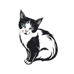 Black cat vector illustration. Cute Cat logo design idea. Adorable pet logo
