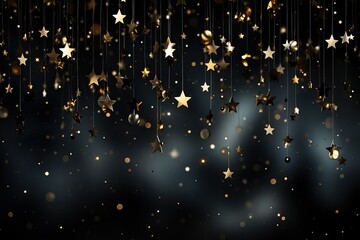 Obraz premium Background with small yellow stars, yellow bokeh on a black and blue background.