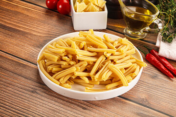 Raw dry Italian pasta - casarecce