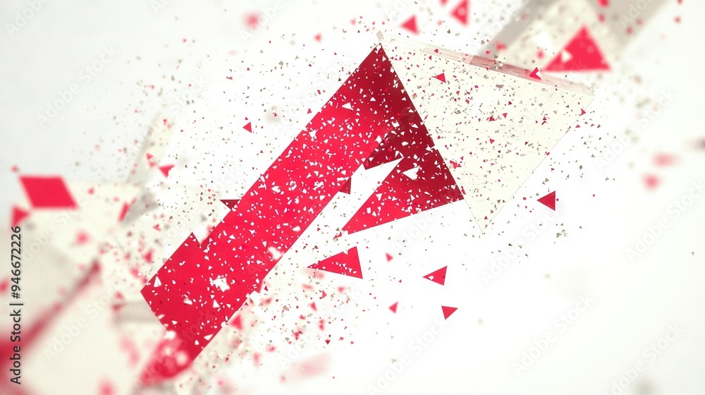 Poster red and white arrow on red and white object in close-up