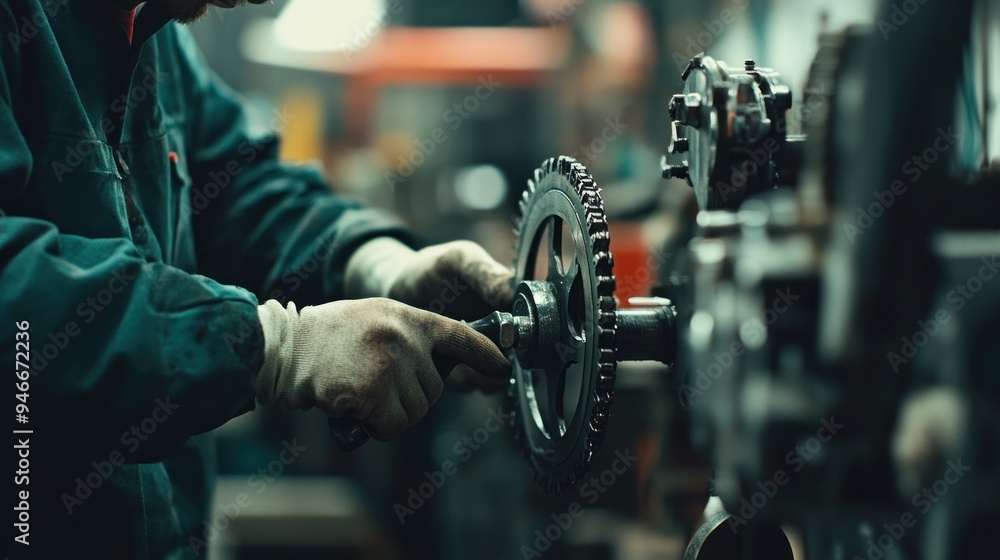 Poster close-up of a mechanic working on a gear