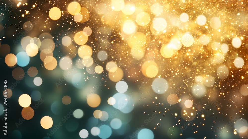 Aufkleber a shimmering abstract background with a blend of golden and blue bokeh lights. it evokes a sense of 