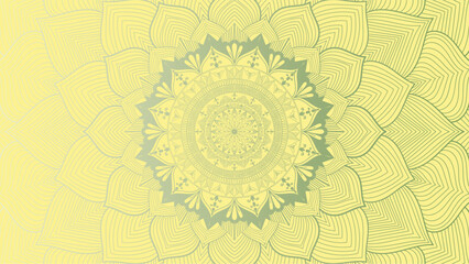 Round mandala on dreamy peach fuzz gradient background. Translucent mesh pattern in the form of a mandala. Mandala with floral patterns. Gradient