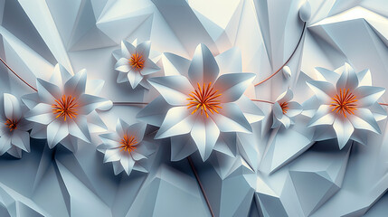 Obraz premium A white flower with orange petals is shown in a blue background