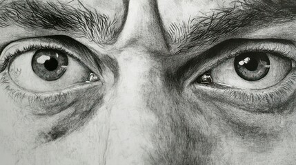 Close-up of two human eyes drawn in detail with a pen