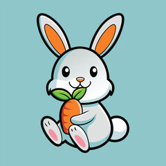 Adorable Bunny Eating Carrot Cartoon Icon