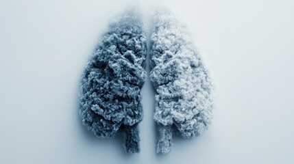 A creative depiction of lungs formed by frozen blue trees against a plain background, illustrating the impact of cold, harsh environments or respiratory conditions such as asthma.