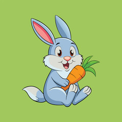 Adorable Bunny Eating Carrot Cartoon Icon