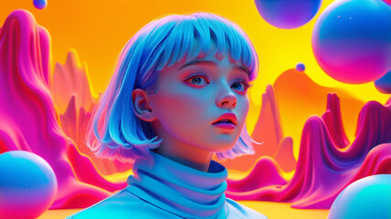 Fototapeta premium abstract portrait of a woman. neon gradient background concept. ai generative.