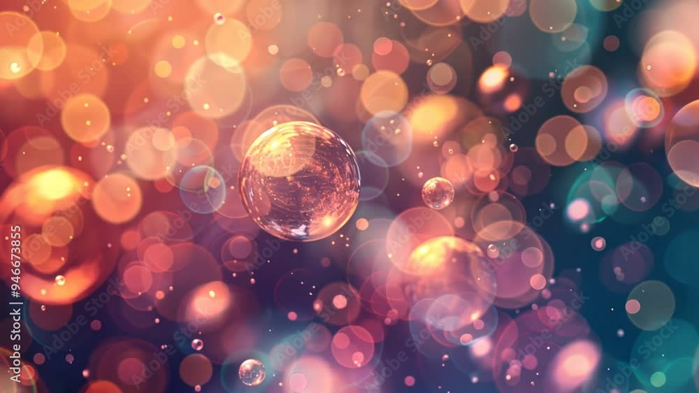 Leinwandbilder A colorful image of many small bubbles with a large one in the center. The bubbles are all different sizes and colors, creating a sense of movement and energy. Scene is playful and whimsical