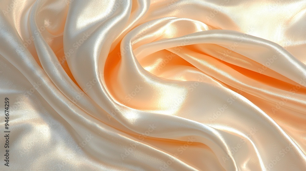 Poster a close-up view of white and orange silk material with a soft texture on its surface