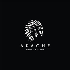 chief apache character logo vector illustration. indian man logo.